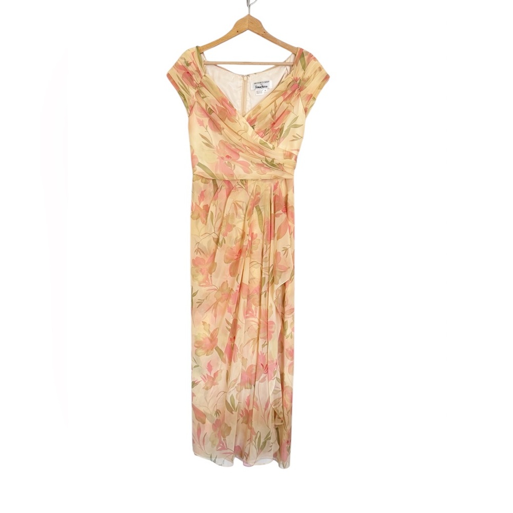 Victor Costa For Neiman Marcus Floral Cap Sleeve Formal Party Maxi Dress size 10